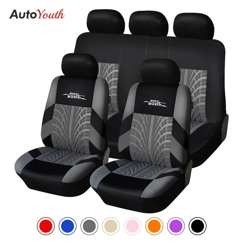 AUTOYOUTH Marca Bordado Capas de Banco de Carro Conjunto Universal para a Maioria dos Carros Capas com Detalhe de Banda de Rodagem do Pneu Estilo Protetor de Banco de Carro