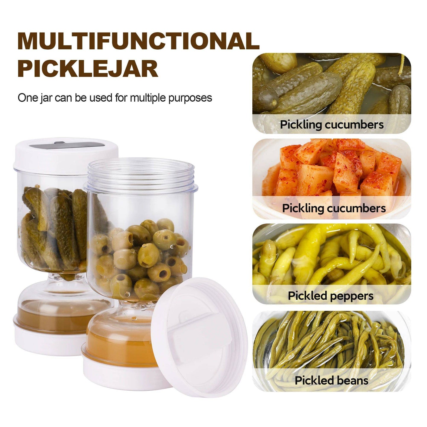 Pote de Picles com Garfos Dispensador de Picles Secos e Molhados Frasco de Ampulheta para Picles e Azeitonas Recipiente de Pepino para Cozinha Ferramenta Separadora de Suco