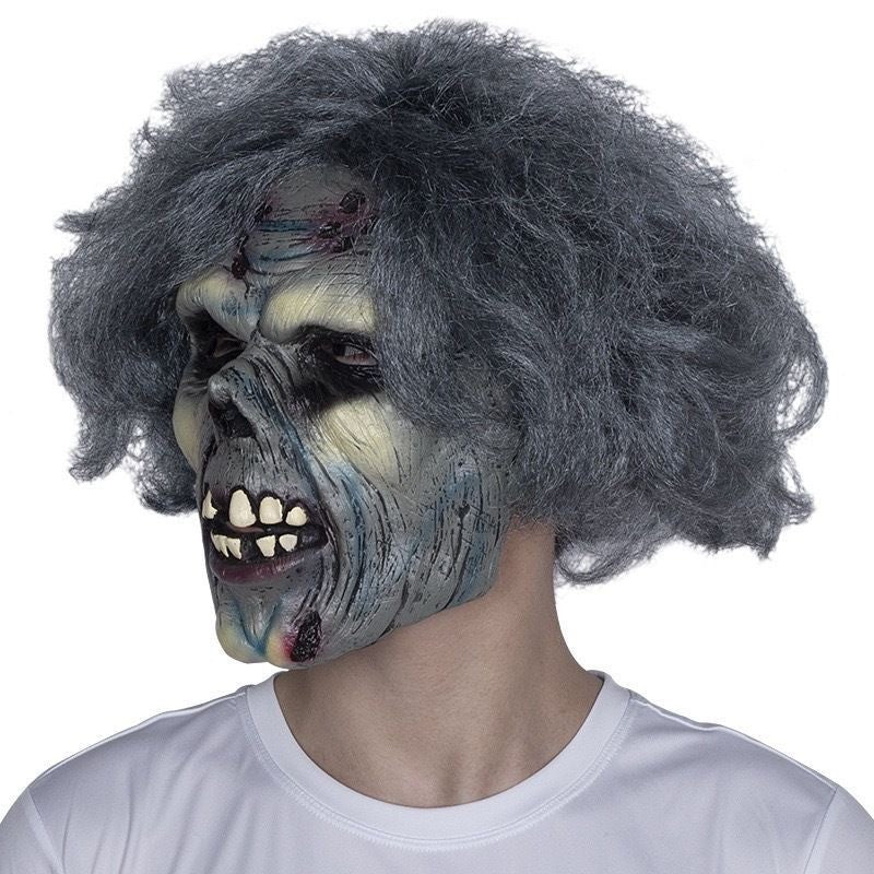 Halloween Scary Zombie Latex Mask with Grey Hair - Horror Rotten Face Prop for Haunted House, Cosplay & Party