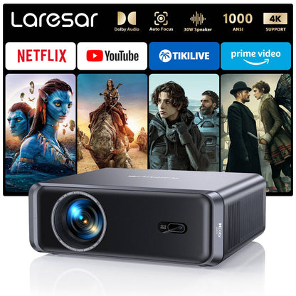 Projetor Lareser A1 4K 1000ANSI Oficial Netflix Linux Nativo 1080P Foco/Keystone Automático Dolby Audio WiFi6 BT5.2 Home Theater