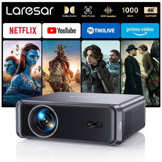 Lareser A1 Projector 4K 1000ANSI Official Netflix Linux Native 1080P Auto Focus/Keystone Dolby Audio WiFi6 BT5.2 Home Theater