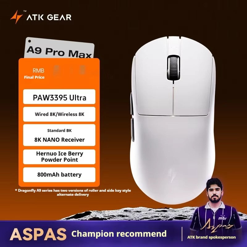 Mouse Gamer Sem Fio ATK A9 Ultra A9/A9 SE/A9 Plus/A9 Pro Tri Mode 8K Mouse Gamer 53g Leve Presente E-sports PC Personalizável