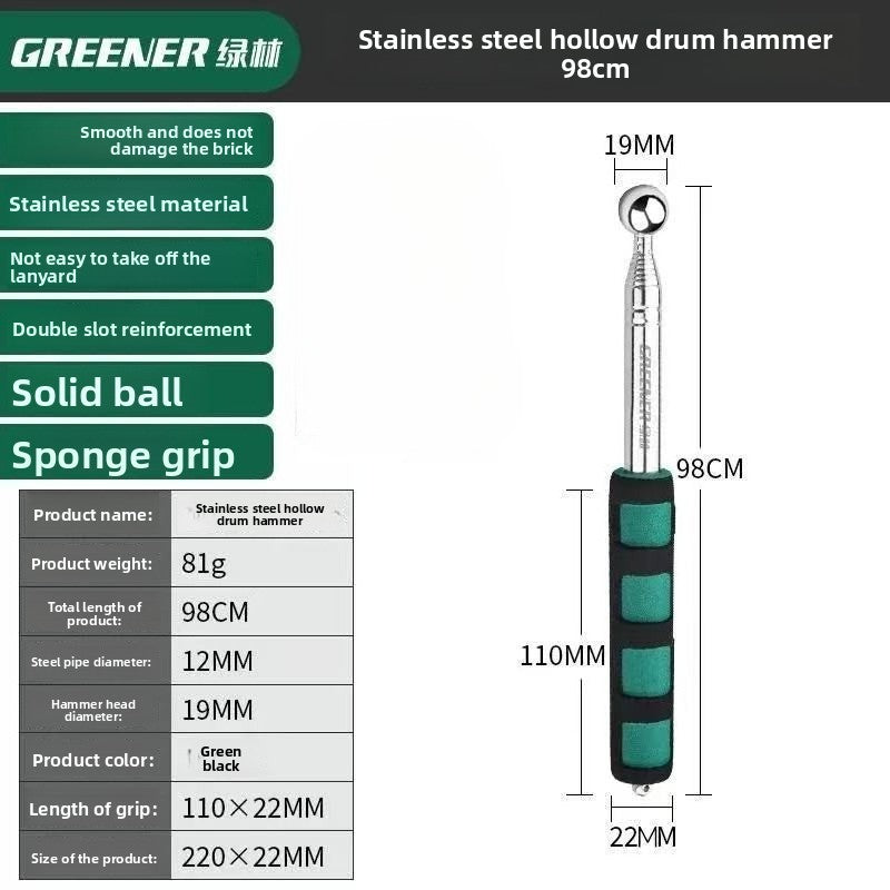 Green Forest 98/115/160CM Martelo de Tambor Oco para Detecção de Som Aço Inoxidável Telescópico Martelo de Tambor Ferramenta de Teste para Inspeção de Ambientes