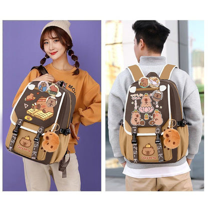 Mochila Escolar Infantil Estilosa Khaki Capivara Kawaii Mochila Casual Adolescente Menino Menina Mochila Escolar Infantil ?
