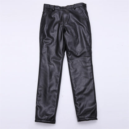 Men's High Waist Stretch Leather Pants, Windproof Straight Biker PU Pants, Warm Winter Trousers, New Fashion, 29-42