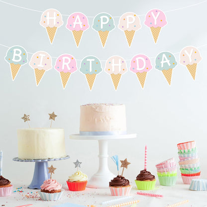 Colorful Paper Banners Ice Cream Shape Pull Flag Party Bunting Milk Tea Summer Theme Garland Decorative