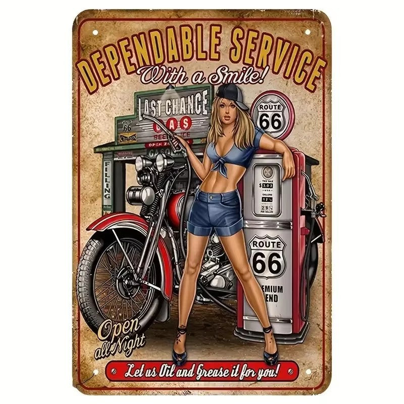 A retro Route 66 neon aluminum sign interesting Route 66 aluminum poster bar decoration restaurant decoration street decoration