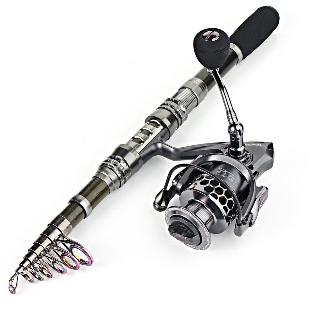 Sougayilang 1.8-3.3m Carbon Fiber Spinning Fishing Rod and 13+1BB Fishing Reel Combo Telescopic Fishing Pole Spinning Reel Kit