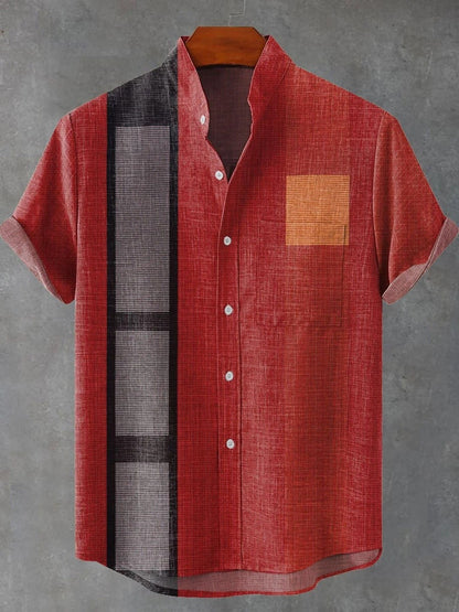 The new men's simple linen short-sleeved shirt has a comfortable and high-quality fabric, with stylish design and fashionable bu