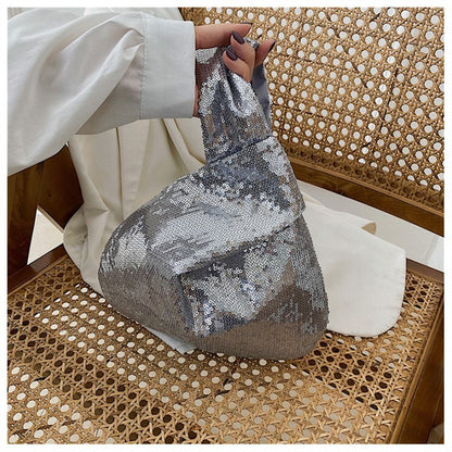 Ladies Trendy Fashion Reversible Sequin Evening Clutch Purse Women Girls Small Glitter Wrist Knot Bag