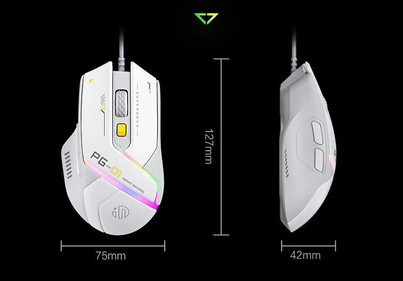 Mouse Inphic PG1 com Fio para Escritório/Jogos com 12 Efeitos de Iluminação RGB e 12800DPI, Adequado para Desktops e Laptops
