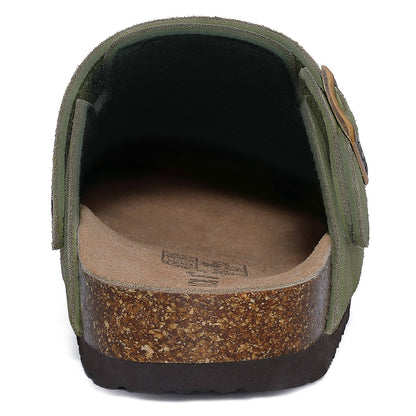Comwarm Cow Suede Women Clogs With Adjustable Buckle Cork Footbed Leather Mules Comfort Slip on Women Slippers Summer Cork Clogs