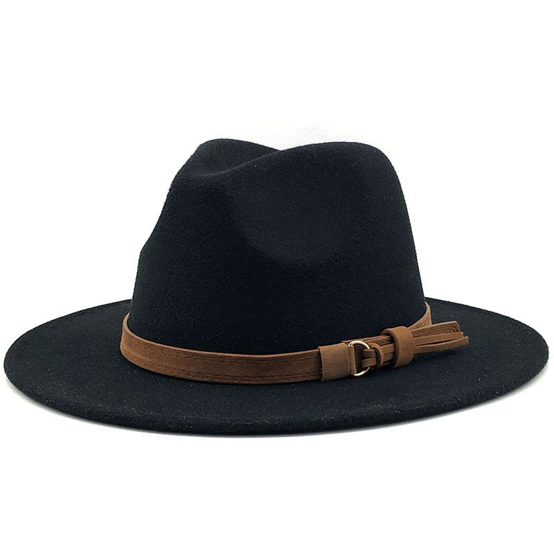 New Women Men Wool Fedora Hat With Leather Ribbon Gentleman Elegant Lady Winter Autumn Wide Brim Jazz Church Panama Sombrero Cap