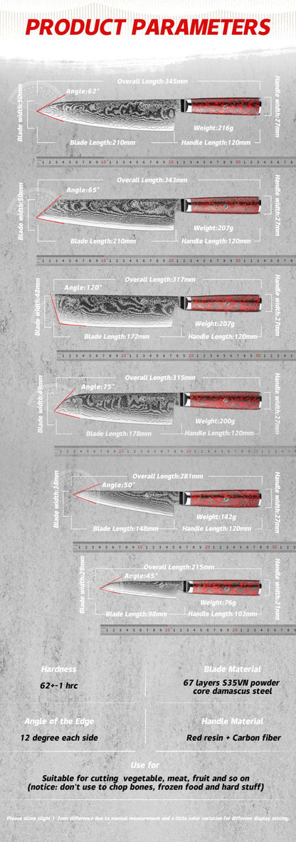 Grandsharp 1-6 Peças Conjunto de Facas de Cozinha 67 Camadas de Aço Damasco com Pó S35VN Faca Afiada de Chef Nakiri para Descascar Utensílios de Cozinha