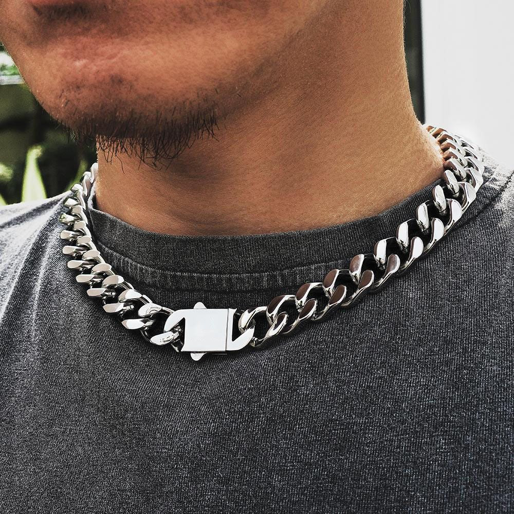 Pulseira Acessório Masculina de Aço Inoxidável 316 Banhada a Ouro 18k, Corrente Cubana Criptografada de 8, 10, 12mm, Estilo Miami Rap Hip Hop