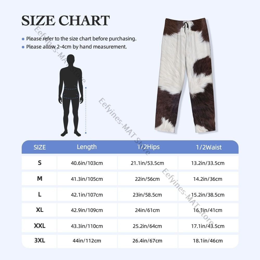 Cow Skin Texture Mens Pajamas Pyjamas Pants Lounge Pants Sleep Bottoms
