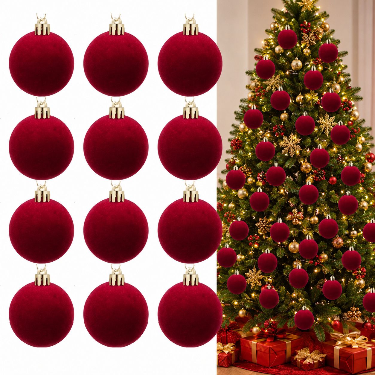 10pcs Burgundy Velvet Christmas Balls, Perfect Choice for Home Decor Tree Ornaments - Halloween, Thanksgiving, Birthday