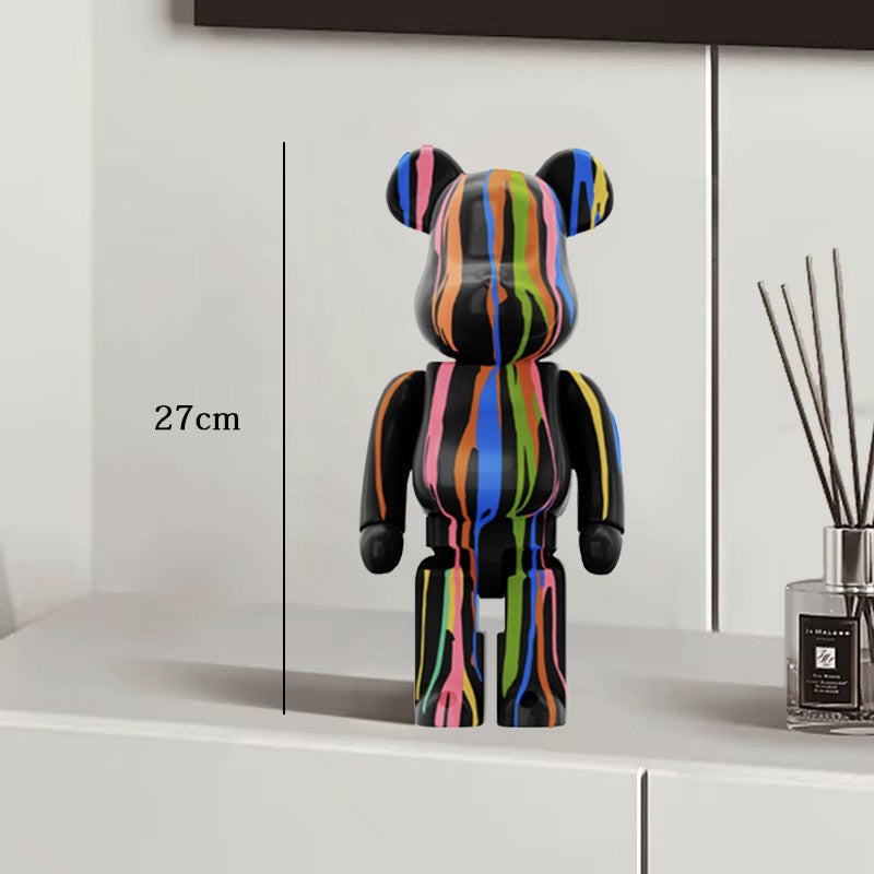 Estátua Urso Graffiti 27cm Bloco Tinta Urso Decoração Enfeites de Resina para Desktop Decoração de Casa Sala de Estar Urso Escultura de Chão Presentes