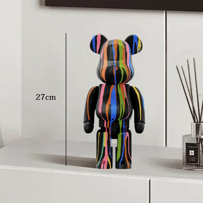 Estátua Urso Graffiti 27cm Bloco Tinta Urso Decoração Enfeites de Resina para Desktop Decoração de Casa Sala de Estar Urso Escultura de Chão Presentes