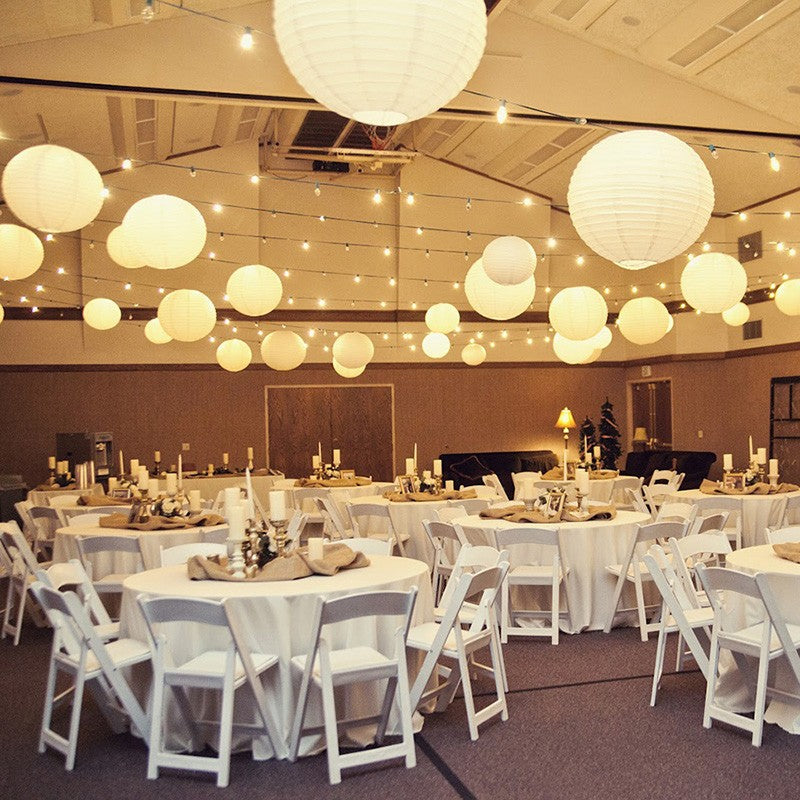 30Pcs/set White Paper Lanterns Chinese Hanging Round Lantern Lamp for Wedding Anniversary Birthday Party Decoration Christmas