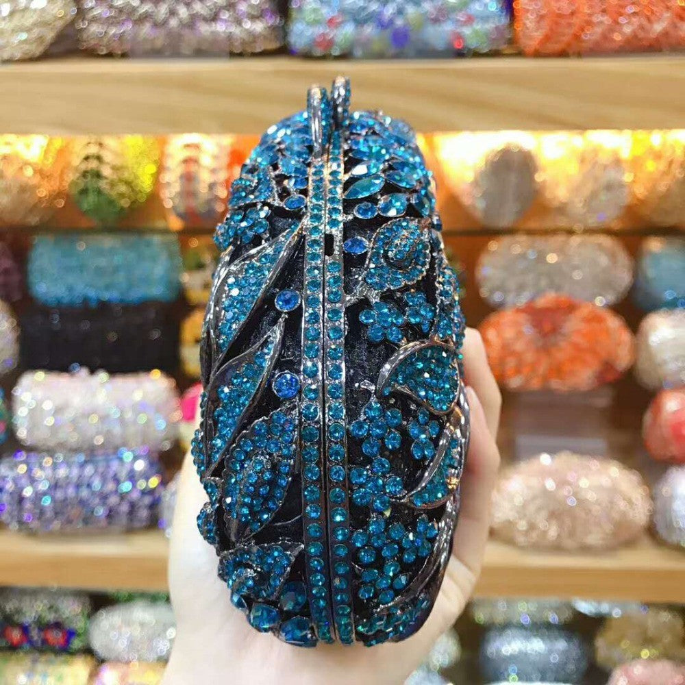 XIYUAN women red/pink/blue/gold/silver Hollow Out Flower Birthday party Crystal Evening bag Clutch purse Minaudiere Handbags