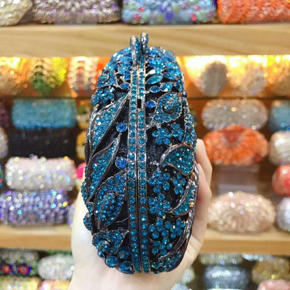 XIYUAN women red/pink/blue/gold/silver Hollow Out Flower Birthday party Crystal Evening bag Clutch purse Minaudiere Handbags