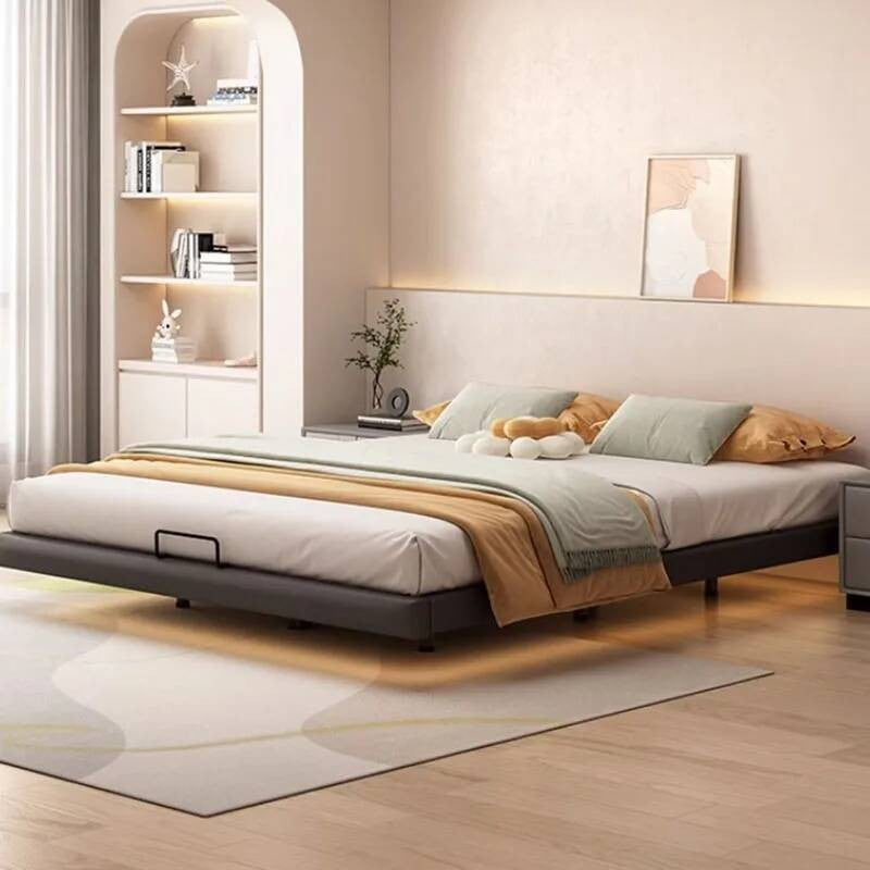 Estrutura de Cama King Size Quarto de Casal Queen Moderna de Luxo Preta Estrutura de Cama de Metal Lounge Cama Elástica Pula Móveis que Economizam Espaço
