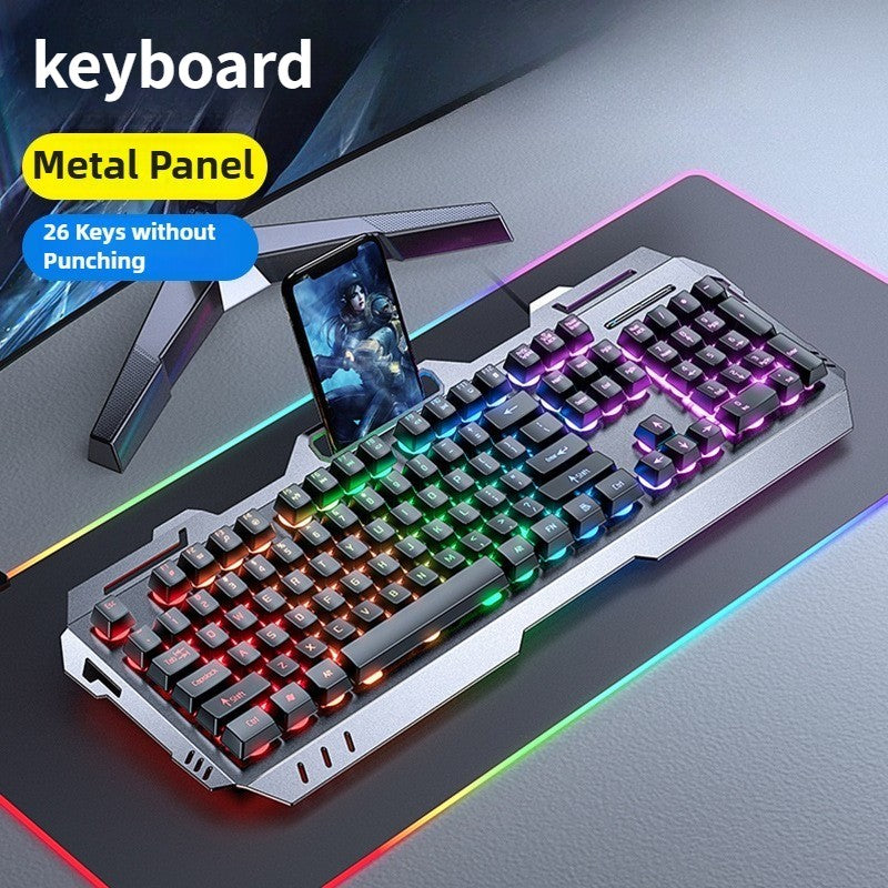 Conjunto de teclado e mouse gamer com fio, retroiluminação colorida, 104 teclas, painel de metal, teclado com sensação mecânica para laptop e desktop