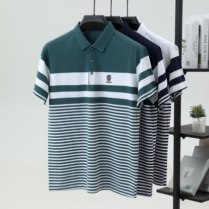 High end brand embossed men short sleeve polo shirt fashion stripe color blocked summer ice silk breathable luxury Paul T-shirt