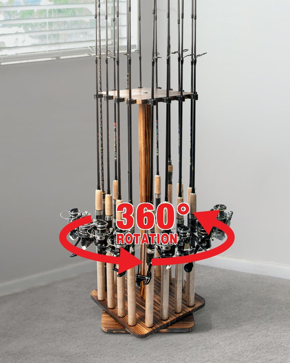 Suportes para Vara de Pesca para Garagem, Rack Giratório de 360 Graus para Varas de Pesca, Suporte de Chão para até 16 Varas