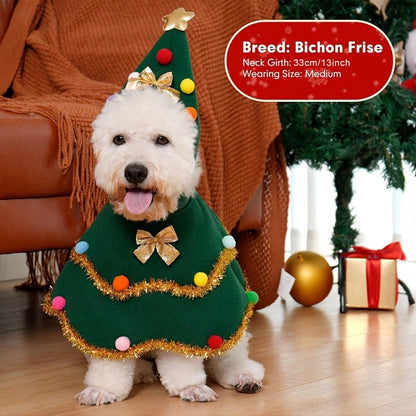 Capa de Natal para gatos e cachorros com chapéu, estrelas e pompons, adequada para cães de pequeno e médio porte durante o Natal