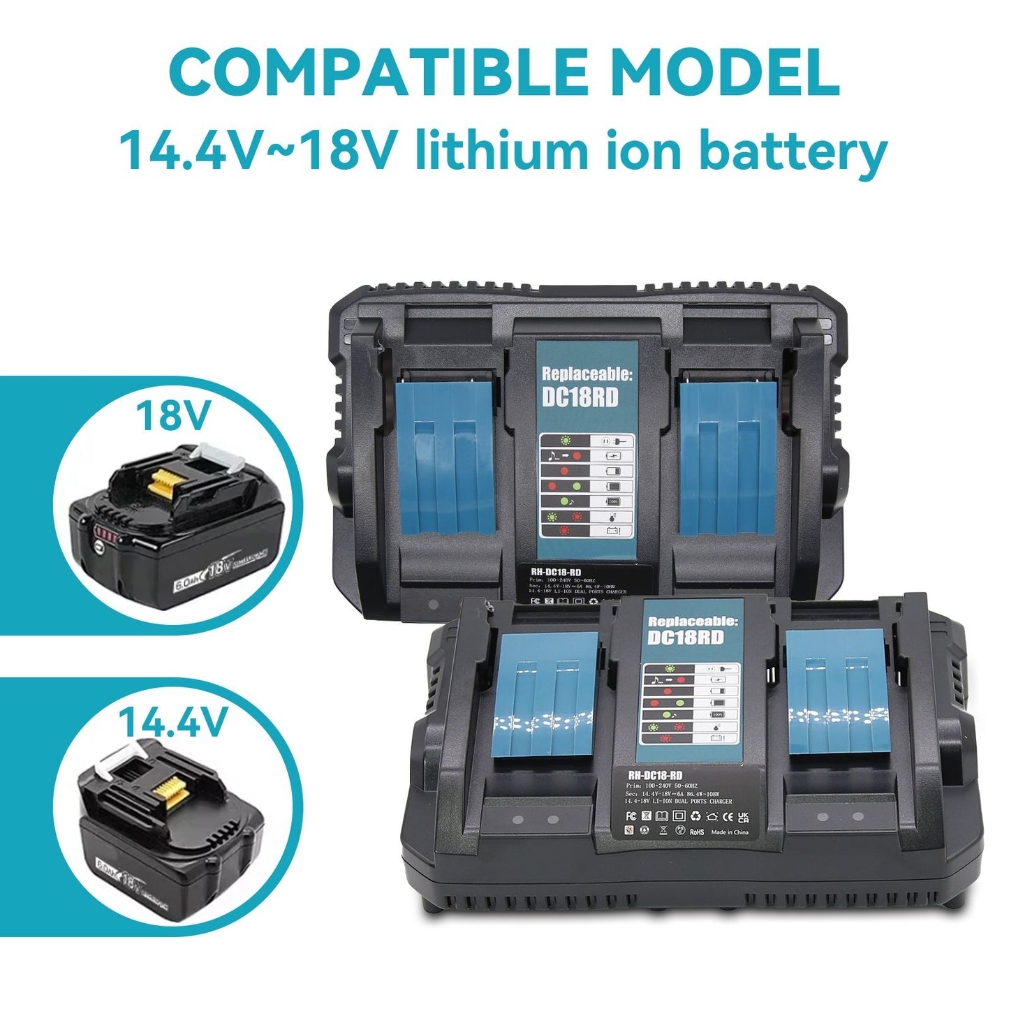 Para Carregador Duplo Makita 18V 6A Plugue UK EU AU US Substituição Para Bateria de Lítio Makita 18V Para Carregador Makita DC18RC DC18RD