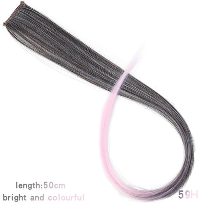 Todas as extensões de cabelo liso longo colorido peça de cabelo com clipe mecha de cabelo arco-íris rosa sintético em clipes