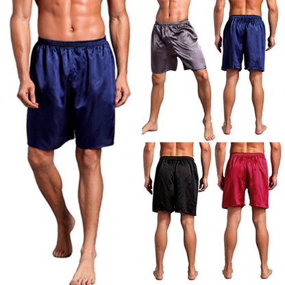 Men Casual Home Nightwear Silk Satin Pajamas Shorts Soft Pyjamas Pants Sleep Comfortable Bottoms Solid Color Breathable Boxer