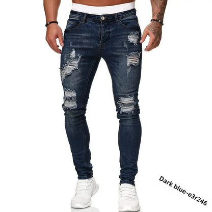 New Style Men's Hip Hop Slim Fit Jeans You And Smooths Your Silhouette Ripped Small Footwear Amazon WISH Badge Plus Size Jeans N