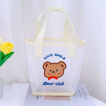 INS Cute Bear Cosmetic Bag Women Fashion Handbag Transparent Mesh Makeup Case Summer Convenient Swimming Outdoor Beach Bag