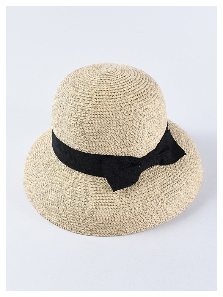 USPOP Novas chapéus de sol femininos moda laço chapéu de palha casual verão aba larga chapéu de praia feminino chapéu de verão