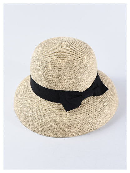 USPOP Novas chapéus de sol femininos moda laço chapéu de palha casual verão aba larga chapéu de praia feminino chapéu de verão