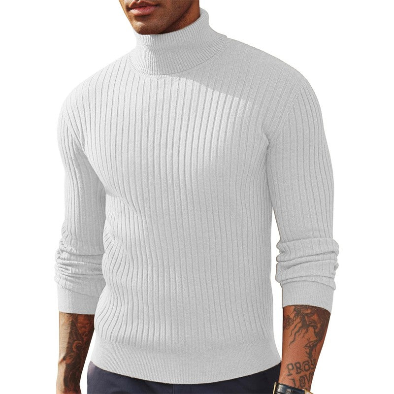 New Men's Slim Fit Long Sleeve Turtleneck Sweater Casual Ribbed Knitted Pullover Sweaters Winter Warm Outdoor Stripes Tops