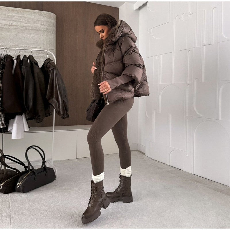 Vintage Women's Fur Coat Elegant Furs Collar Puffer Thicken Full Sleeve Jacket With Furs Female 2025 Autumn Winter Woman Coats