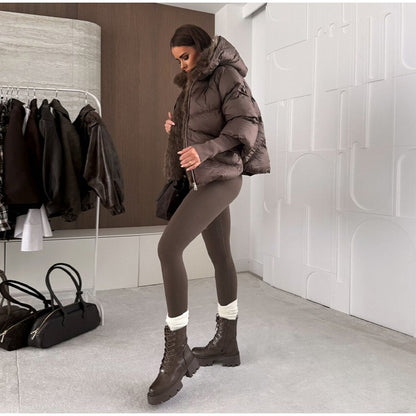 Vintage Women's Fur Coat Elegant Furs Collar Puffer Thicken Full Sleeve Jacket With Furs Female 2025 Autumn Winter Woman Coats