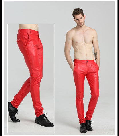 Men's Slim Fit Leather Pants Motorcycle Trendy Sle Long Trousers Thiened PU Fabric Summer Season Faionable Biker Pants