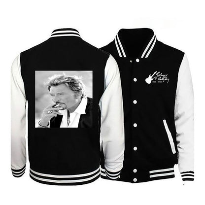 2024Johnny Hallyday nova jaqueta bomber masculina de manga comprida casual jaqueta de uniforme de beisebol