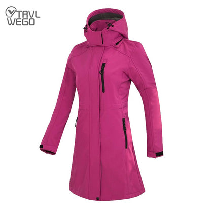 Women's Hiking Jacket Long Soft Shell Fleece Outdoor Windbreaker Camping Trekking Climbing Female Coats Winter