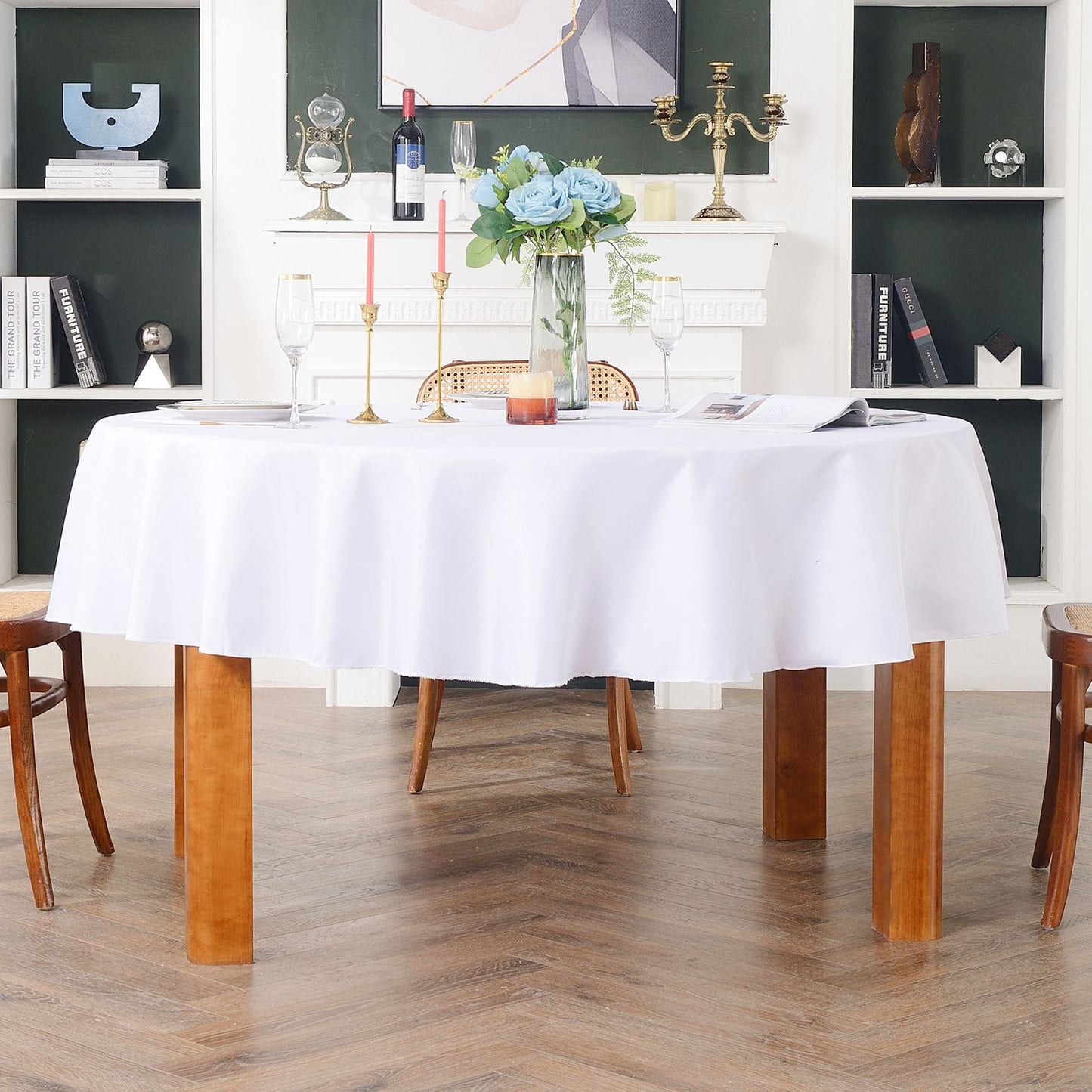 Round Tablecloths White Wedding Table Cloth Satin Solid Color Table Covers Hotel Wedding Birthday Dining Table Decoration