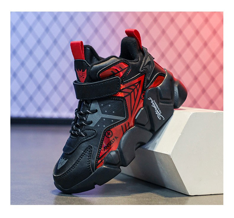 Winter Children's Fashion Sports Shoes Leather Boys' Running Sneakers Flat Casual Walking Shoes Warm Lightweight Outdoor Boots