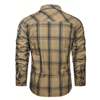 2024 New Plaid Shirt for Men Long Sleeve Striped Outdoor Casual Shirts Turn-down Collar 2-Pokcet Cargo Shirts High Quality Tops
