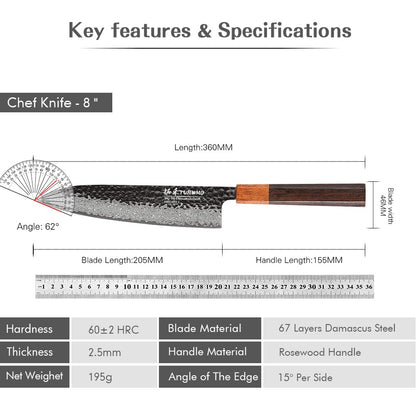 TURWHO 1-5PCS Kitchen Knives Set Hand Forged Damascus Steel Japanese Handmade Chef Knife Cleaver Santoku Utility Cooking Tools