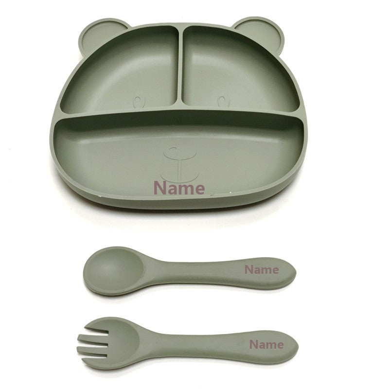 Free Name Printing Baby Fork-Spoon Combo Silicone Plate Children's Tableware Soft Fork-Spoon for Baby Food