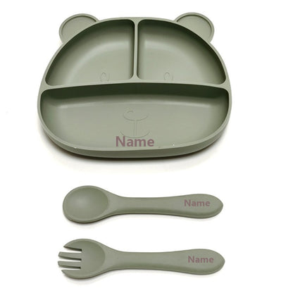 Free Name Printing Baby Fork-Spoon Combo Silicone Plate Children's Tableware Soft Fork-Spoon for Baby Food